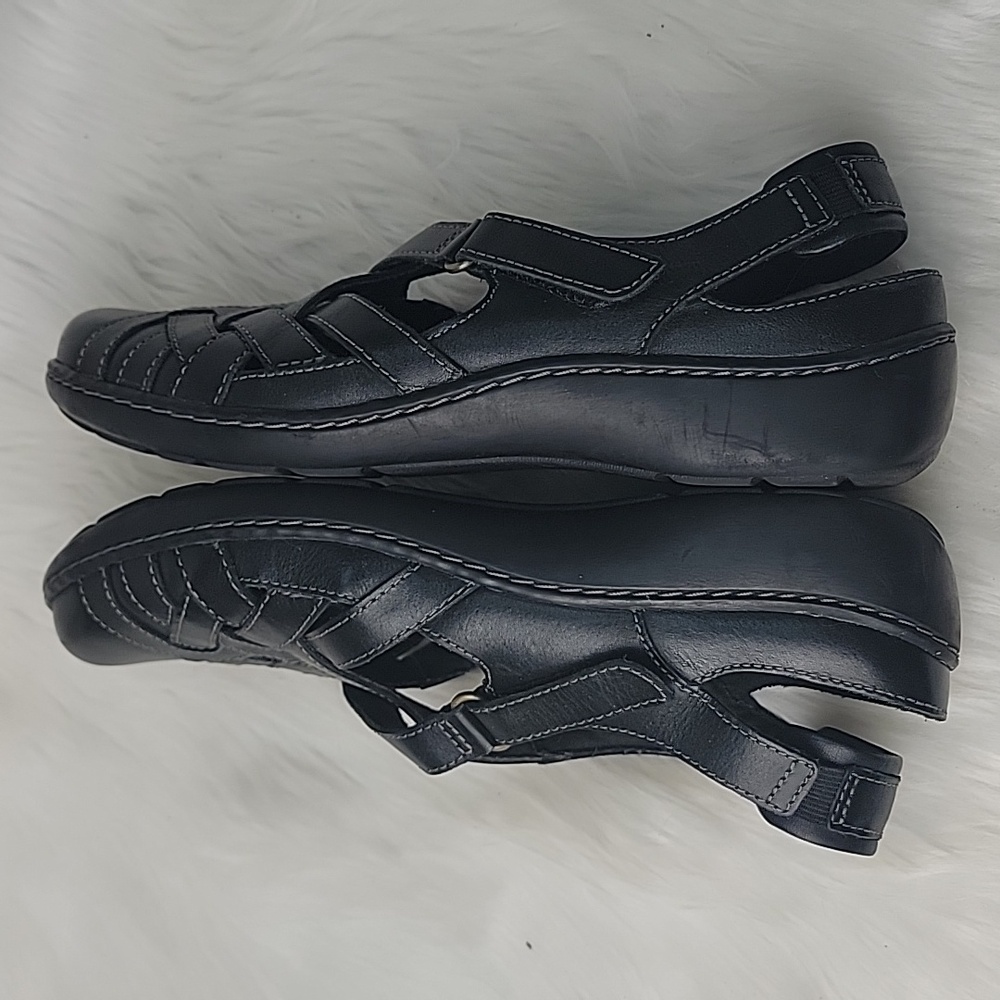 CLARKS Cora Dream Black Braided‎ Cut Out Comfort Cottage Preppy Sandal Shoes 8.5 - Picture 5 of 13